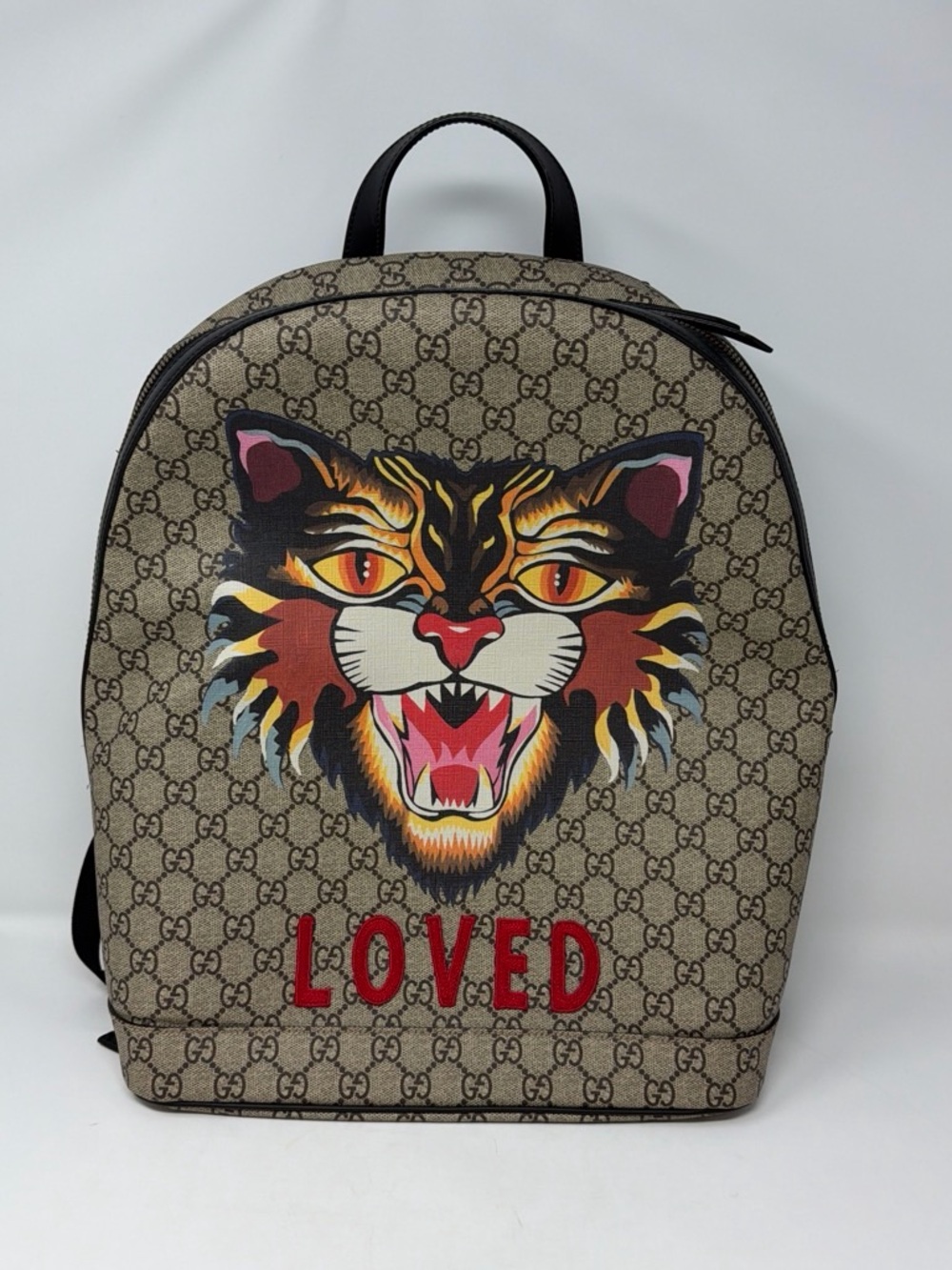 Gucci Brown GG Supreme Backpack with Colorful Tiger Motif